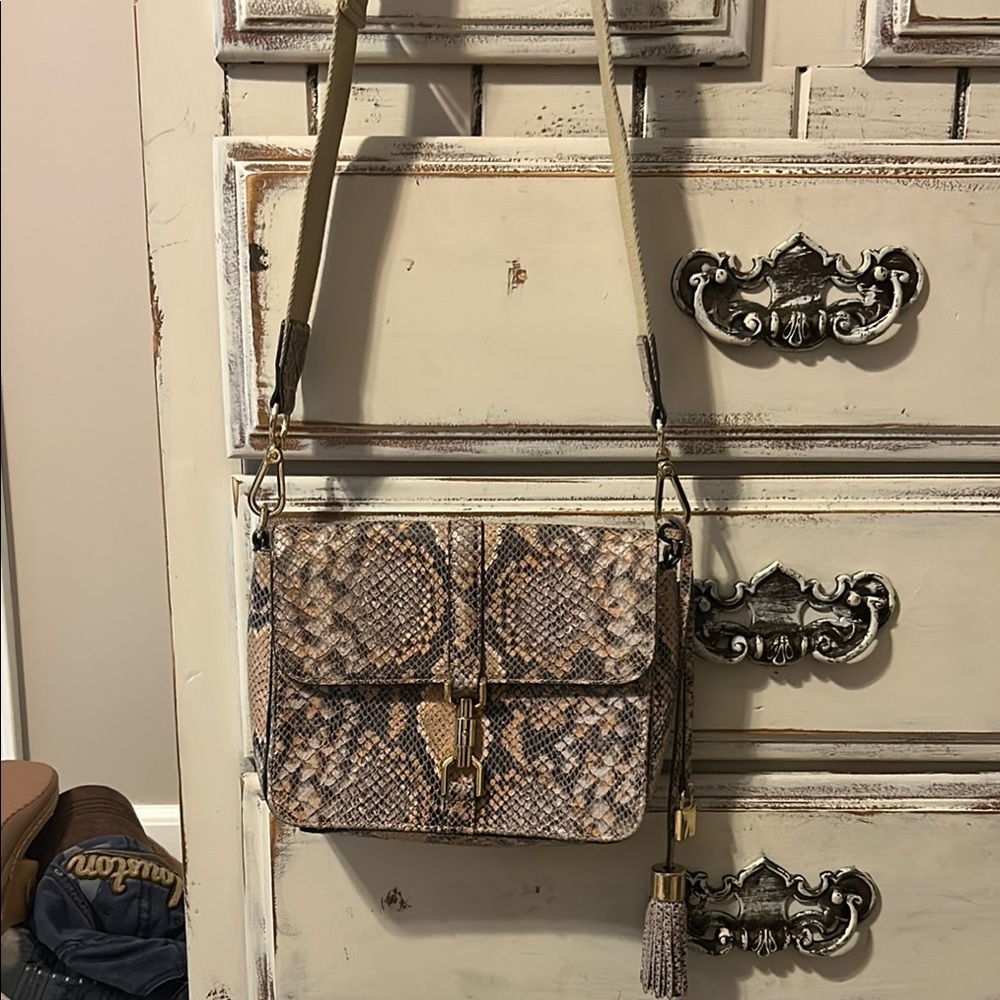 G.I.L.I. Crossbody Bag in Brown and Tan with Gold Hardware